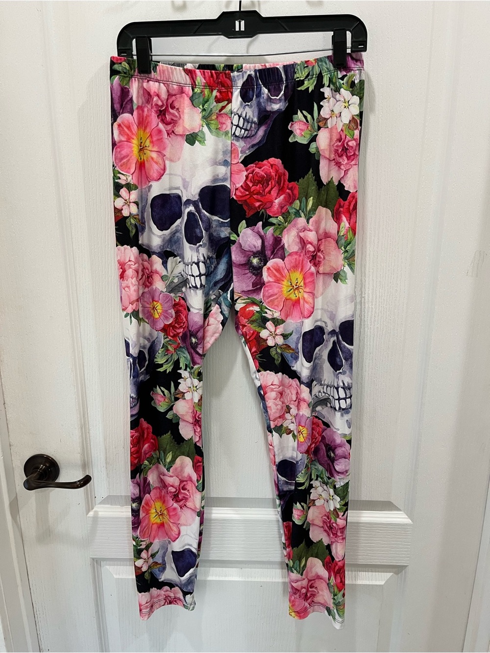 Skull & Floral Print Leggings - Pink Multi